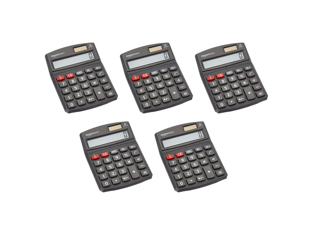 LCD 8-Digit Desktop Calculator, Portable and Easy to Use, Black, 5-Pack