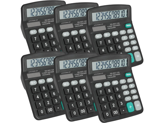 6 Pack Calculator Bulk, 12 Digits Calculators Desktop with Large LCD Display and Sensitive Butto, Solar and Battery Dual Power, Desk Calculator for...