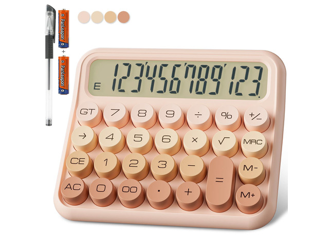 Mechanical Calculator 12 Digit Extra Large 5-Inch LCD Display, Battery Desk Calculator, Big Buttons Easy to Press Office Calculators Desktop,...