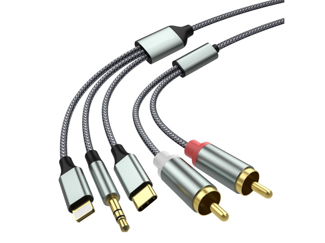 Lightning to RCA Cable Audio Aux Adapter,RCA to 3.5mm CableUSB C to 2 RCA Audio Cable (3 in 1 Audio Cable) for Power Amplifier, Car, Home Theater,...