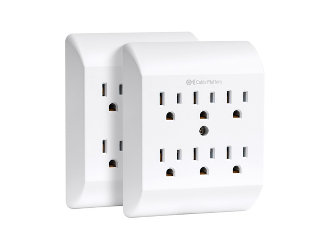 [ETL Listed] 2-Pack 15A 1875W 6 Outlet Extender Wall Tap 6 Way Plug Power Adapter, Wall Outlet