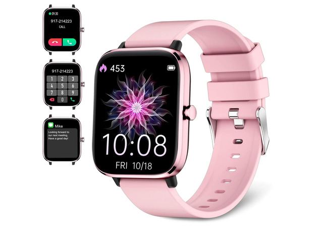 Smartwatch for Women - Call, Fitness Tracker, Heart Rate & Sleep Monitor, 1.69' Touch Screen, Waterproof - For Android & iPhone, Pink