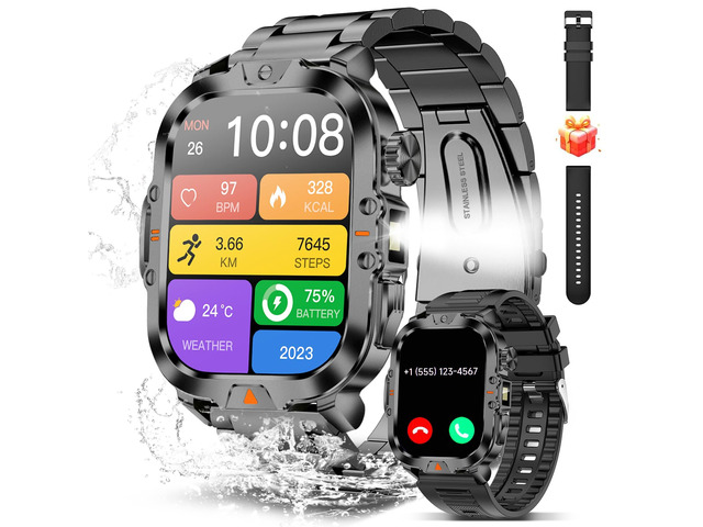 Smart Watch for Men Military Answer/Make Call 2.01 Display 170+ Sports Modes Fitness Smart Watch IP68 Waterproof 30 Days Standby Smartwatch for...