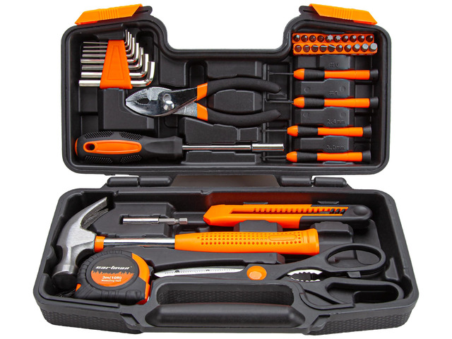 39-Piece Household Tool Set, Orange Hand Kit With Storage Case Complete assortment for home repairs, DIY projects, furniture setup, crafting, and...