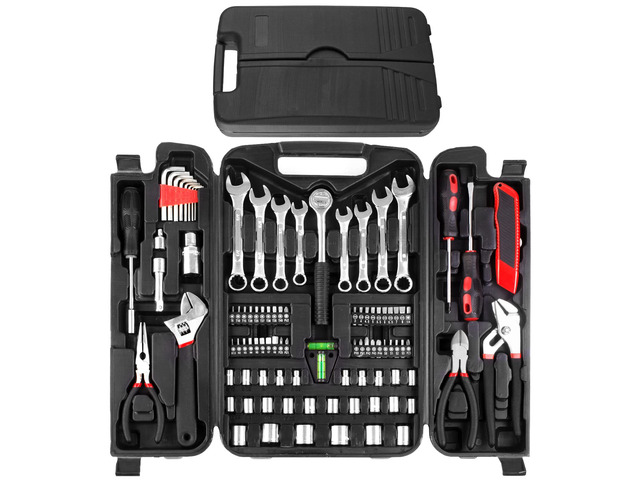 95-Piece Car Tool Kit with Storage Case, Red Marine Tool Kit with Wrench, Pliers, Sockets And Bits; Organized Repairs for Boats, Vehicles And...