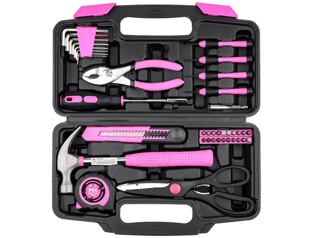 Tool Set, 40 Pcs Tool Kit, Screwdriver Set With Storage Case, Pink home repairs, DIY projects, furniture setup, crafting, and daily household fixes