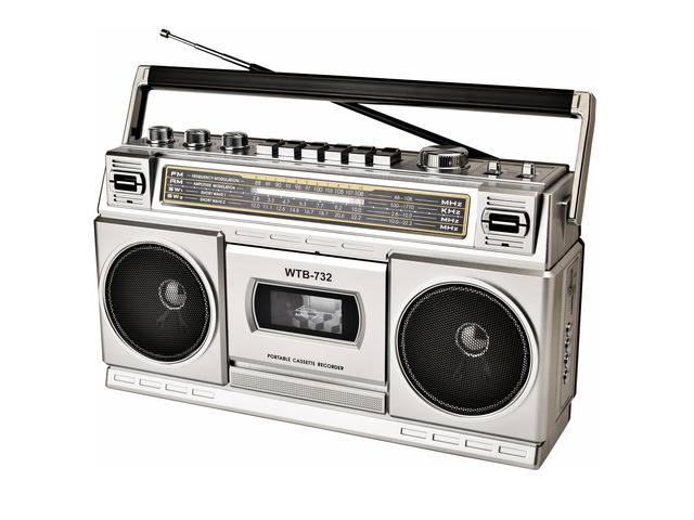 Retro Classic 80s Style Portable Boombox with Cassette Player Recorder, AM/FM/SW1/SW2 Radio, Bluetooth, USB/Micro SD Slots, Headphone Jack, 24W...