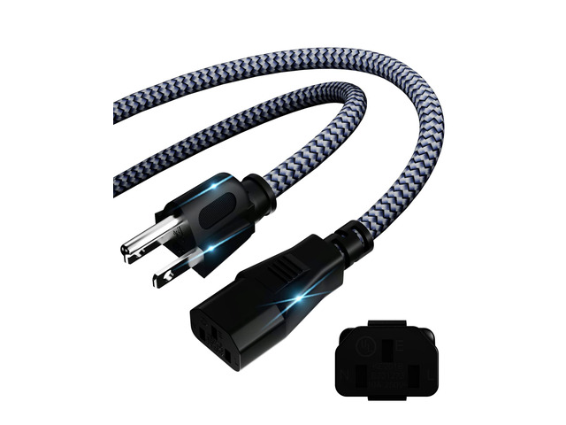 Power Cord - 3 Pin Power Cord Braided,10FT/3m AC Replacement Power Cable 3 Prong,Universal Power Cord for Monitor, PS3, Xbox-360, TV, Computer,...