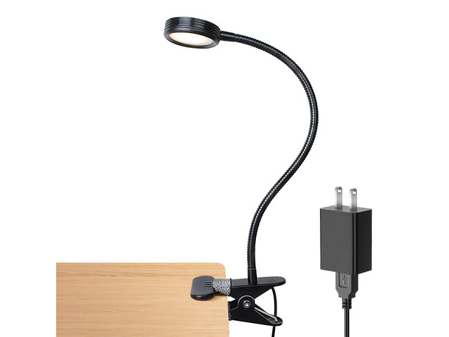 Clip on Light, Book Reading Lamp for Desk, Bed Headboard and Dorm Adjustable Gooseneck, Color & Brightness Changeable, Adapter Included, LED Table...