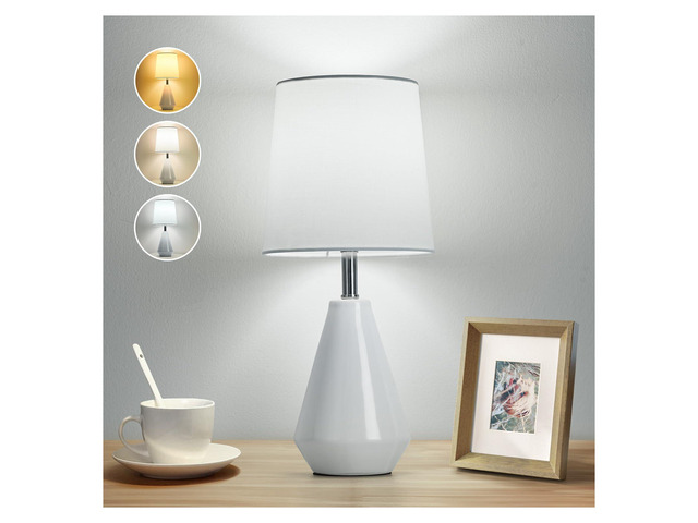 Small Bedside Table Lamp for Bedroom - Reading Desk Lamp with 3 Color Temperatures15.5' Nightstand Ceramic Lamp with Fabric Shade for Kids...