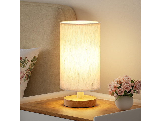 9' Small Table Lamp for Bedroom - Inline Control with 3000K Blub Cream Shade and Wood Base 680 Lumens Easy Assembly Minimalist Design E26...