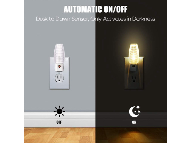 Plug-in LED Night Light, Dusk to Dawn Sensor, Warm White 6 Pack Warm white sensor night light, ideal for nursery, bedroom, bathroom, hallway,...