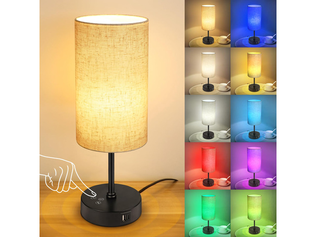 Table Lamp, 3 CCT 3000K/4500K/6500K & RGB Color Changing, Stepless Dimmable Small Bedside Lamp for Reading, Ambience Nightstand Light for Home...