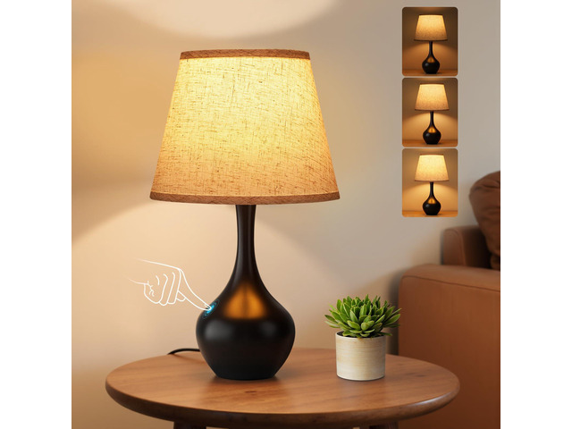 16.1' Touch Table Lamp for Nightstand, 3 Way Dimmable Small Bedroom Lamp Touch Control, Bulb Included, Black Bedside Lamps for Desk, Night...