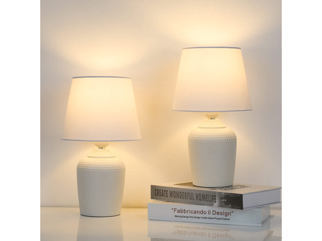 11.8 Small Table Lamps Set of 2 for Bedroom Kids Room Home Office, White Cute & Unique, Perfect for Bedside Nightstand Desk Nursery Reading, Fabric...