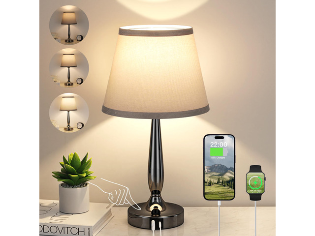 Touch Table Lamp for Bedroom, Small Bedside Lamp with USB C Charging Port, 3 Way Dimmable Touch Control Nightstand Lamp for Living Room and Office,...