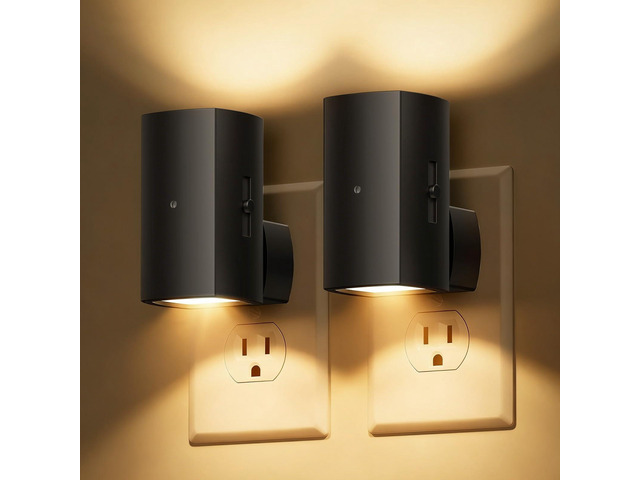 2 Pack Black Night Lights with Rotating Plug, Soft White Modern Night Light with Rotating Plug, Dusk to Dawn Sensor, 0-100LM Stepless Dimming...