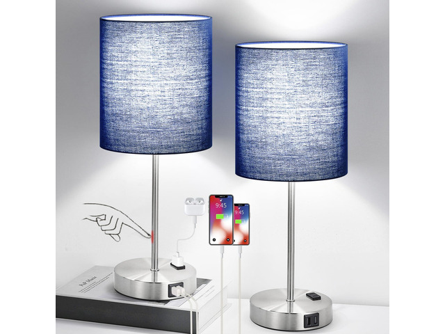 Set of 2 Touch Control Table Lamps with 2 USB & AC Outlet, 3-Way Dimmable Bedside Nightstand Lamps for Bedroom Living Room Nursery, 800 Lumens...