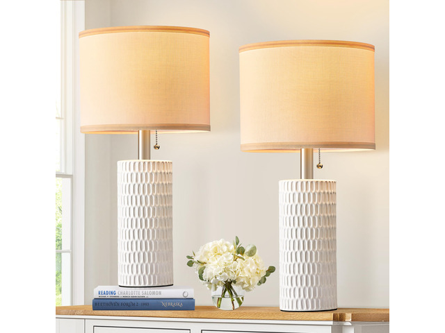 20' Modern Ceramic Table Lamps for Bedroom Set of 2, Small Table Lamps for Night Stands, Living Room, Home Office and Hallways, White