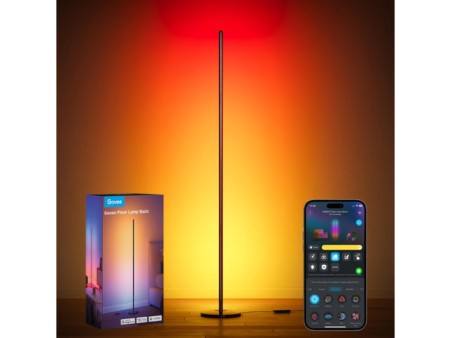 RGBIC Floor Lamp Basic, 1000lm LED Corner Lamp, Black Compatible with Alexa and Matter, Modern Floor Lamp with Music Sync and 16 Million DIY...