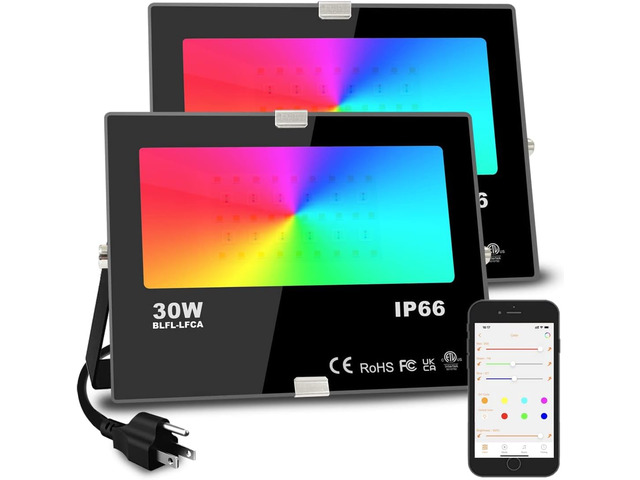 Led Flood Light 30W, 300W Equivalent 3000 LM Outdoor Color Changing Lights 2700K & 16 Million Colors & Timing& Music Sync, Bluetooth RGBW Smart...