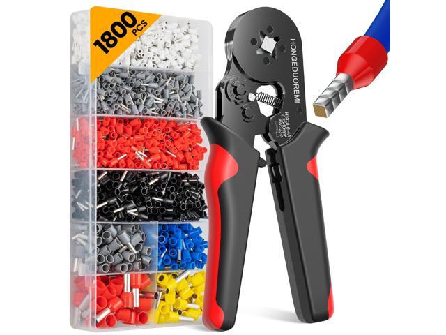 Ferrule Crimping Tool Kit,Wire Ferrule Kit Crimper Connectors4 corners Self-adjustable AWG23-7 gauge 1800PCS Ferrules Electrical TerminalCrimpers...