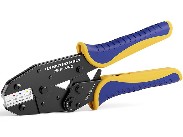 Crimping Tool for Heat Shrink Connectors, AWG 26-10, HS-8327 Ratchet, Adjustable Star Wheel, Full-Cycle Mechanism, Quick Release, Comfortable...