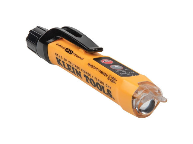 NCVT3P Dual Range Non Contact Voltage Tester, 12 - 1000V AC Pen, Flashlight, Audible and Flashing LED Alarms, Pocket Clip