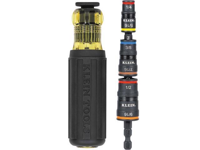 Klein Tools 32910 Impact Driver, 7-in-1 SAE Impact Socket Set with Handle, Flip Socket with 1/4, 5/16, 3/8, 7/16, 1/2 and 9/16-Inch Nut Driver...