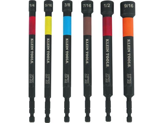 32930 SAE Magnetic Impact Nut Setter Set, 6-Piece Color Coded Power Nut Driver with Extended Reach, 6 SAE Sizes