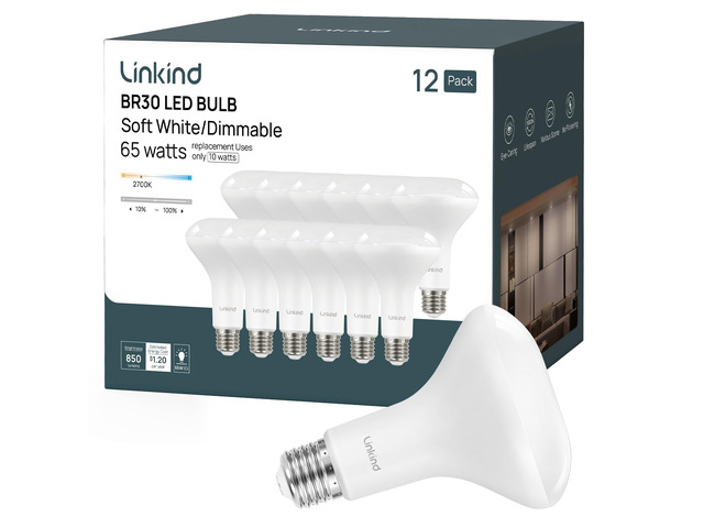 12-Pack BR30 LED Flood Light Bulbs Indoor, 10W=65W 850 Lumens 2700K Dimmable LED Recessed Bulbs, E26 2700K Soft White, UL FCC Certified, Recessed...