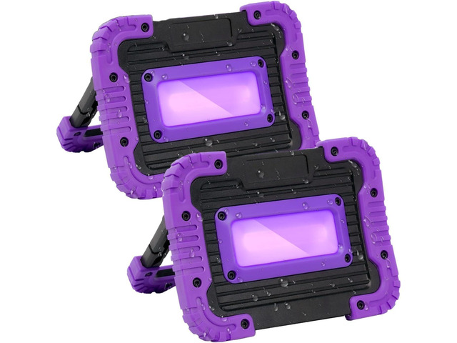 Rechargeable Black Light, Battery Powered Blacklight, Cordless 395nm Ultraviolet Flood Light for Neon Glow Party,Halloween,Body Paint,2 Packs