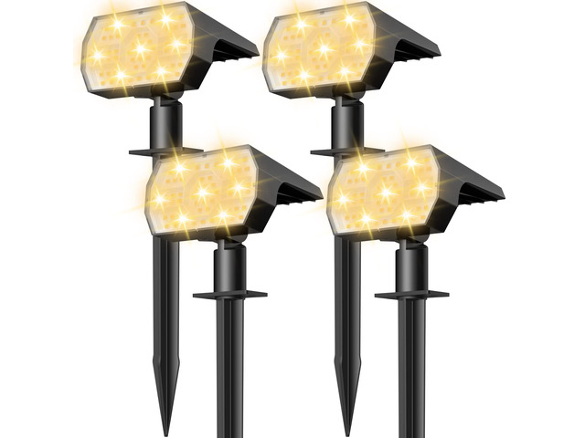 Solar Lights Outdoor Waterproof - 4 Pack (Warm White) 56 LED 3 Lighting Modes IP68 Waterproof Solar Powered Garden Yard Spot Solar Lights for...
