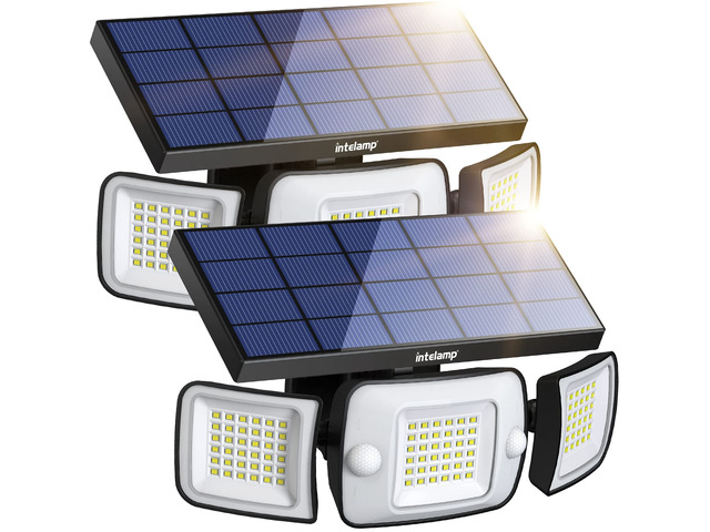 Solar Outdoor Lights, Motion Sensor with Dual Sensors Waterproof Solar Flood Lights 270°Wide Angle for Outside with 3 Modes