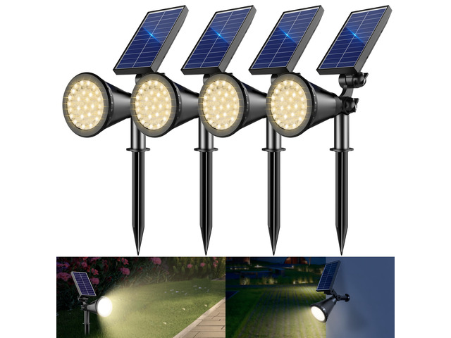 Solar Lights Outdoor Waterproof Spot Lights, Warm White 4 Pack Adjustable Light/Panel, Dusk to Dawn & 2 Modes, 36 LED Solar Landscape Lights for...
