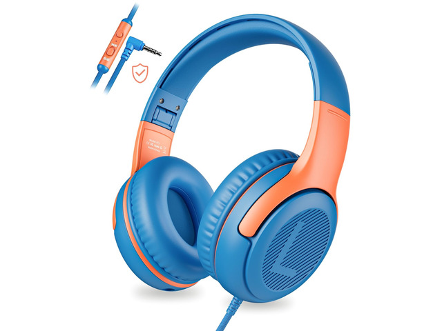 AT2 Kids Headphones for School with Mic, 85/94dB Safe Volume Limit 3.5mm Jack, HD Mic, Portable Wired Headphone with Shareport, Stereo Sound On-Ear...