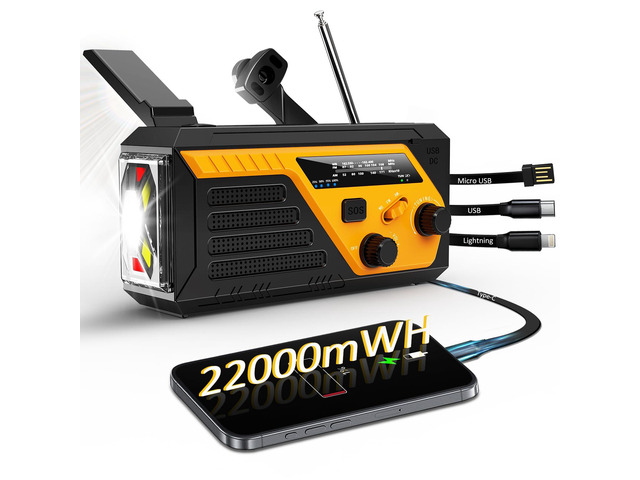Emergency Radio with 4 Charging Cables, 22000mWh AM FM NOAA Weather Radio Hand Crank Radio Flashlight Reading Lamp SOS Alarm Power Outage Phone...
