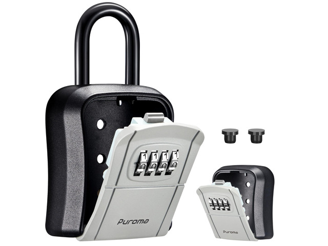 Key Lock Box Outdoor 4 Digit Code Combination Lockbox House, 1 Gray For Contractors Guest Realtor Storage Keys, Portable, Home Wall Mount,...