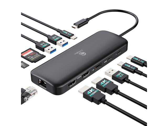 Laptop Docking Station Dual Monitor 2 HDMI, 11-in-1 USB C 4K@60Hz Dual Display Dock, Gigabit Ethernet, 100W PD Port, 5 USB A/C, SD/TF Card Slot for...