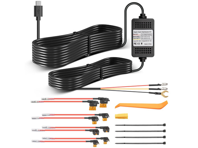 Type-C USB C Port Dash Cam Hardwire Kit, 3-Lead Acc Hard Wire Kit for Dash Camera 24H Parking Monitor, Low Voltage Protection 12V- 24V to 5V...