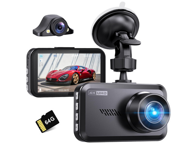 4K+2.5K Dash Cam Front and Rear,Free 64G SD Card,2160P+1600P UHD Dual Dash Camera for Cars,176°+160°Wide Angle,3.5 ''IPS Screen Dashcam,Loop...