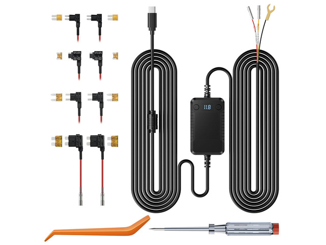 Dash Cam Acc Multi-Size Hardwire Kit with Voltage Indicator for Dash Camera 9.8Ft, Red: Acc Power, Yellow:Constant Power