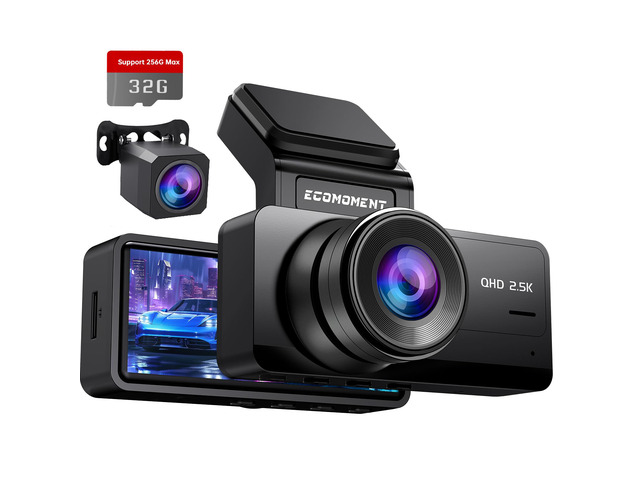 Dash Cam Front and Rear, 2.5K+1080P Car Camera with 32GB Card WDR Night Vision, G-Sensor, 24H Parking Monitor, 3.16' IPS Screen, 170° Wide Angle,...