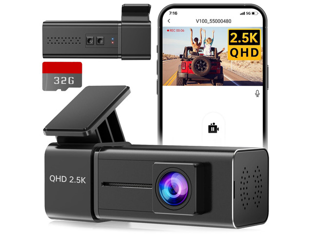 2.5K Dash Cam Front, WiFi Dash Camera for Cars with App Mini Hidden Design, Night Vision, 170Â° Lens, Loop Recording, G-Sensor, 256GB Max, Card...