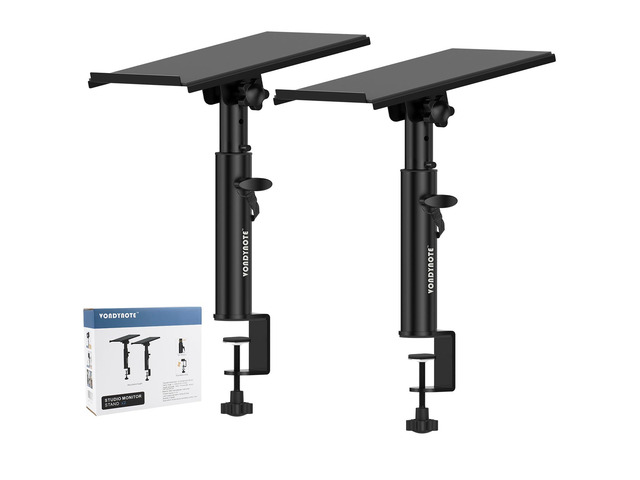 Pair of Studio Monitor Stands Desk Clamp Speaker Stands 12°Tilt Heavy Duty, 10.4'-15.4' Height Adjustable, for Monitor Speakers Laptop Projector...