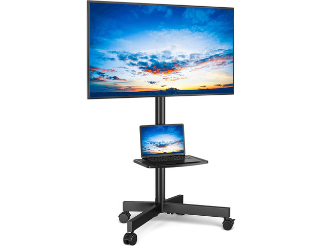 Mobile TV Stand for 23-65 Inch Flat/Curved TVs up to 88 lbs Black Rolling TV Stand with Adjustable Shelf & Tilt, Portable Floor Stand on Wheels for...
