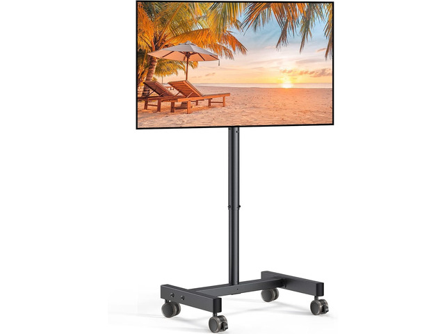 Rolling TV Stand, Mobile TV Stand on Wheels for 13-50 inch TVs with Height Adjustment & 30° Tilt, Portable TV Cart with Wheels Holds 44lbs, Max...