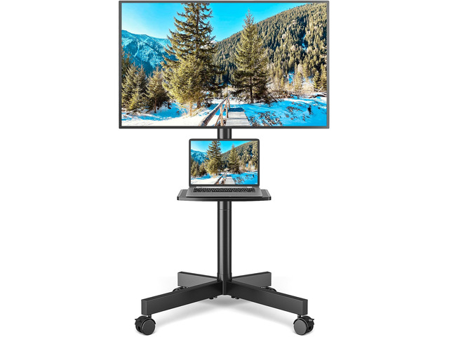 Rolling TV Stand with Shelf for 23-65 inch TVs up to 88lbs Portable Mobile TV Cart with Silent Wheel, Tilt & Height Adjustable Corner TV Stand for...