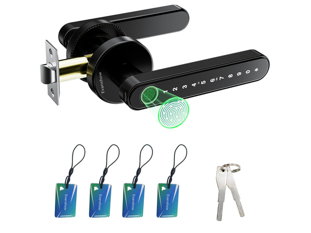 Fingerprint Door Lock Biometric Door Knob with Keypad Keyless Entry, Door Locks for Bedrooms, Home Hotel Office Apartment Black