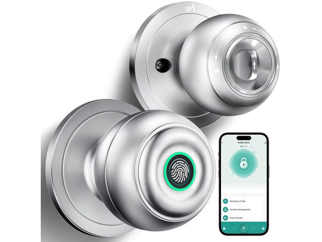 Smart Door Knob with Lock, Keyless Entry Fingerprint Door Lock, Silver Smart Lock with Auto-Lock, App, Key, Fingerprint Door Locks for Front Door,...